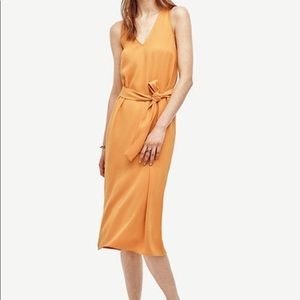 Ann Taylor tie-front midi dress golden yellow